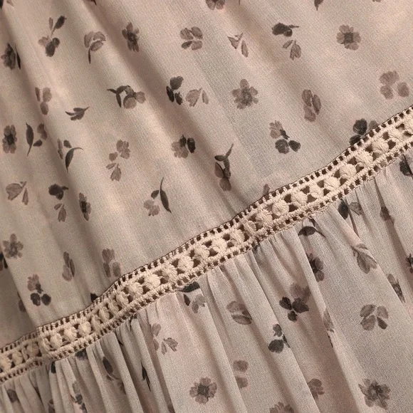 Taupe Floral Print Tie-Strap Smocked Dress - Picture 4 of 5